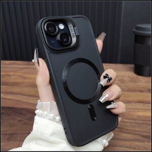 Black Matte Case with Invisible Camera Stand & Magnetic Ring